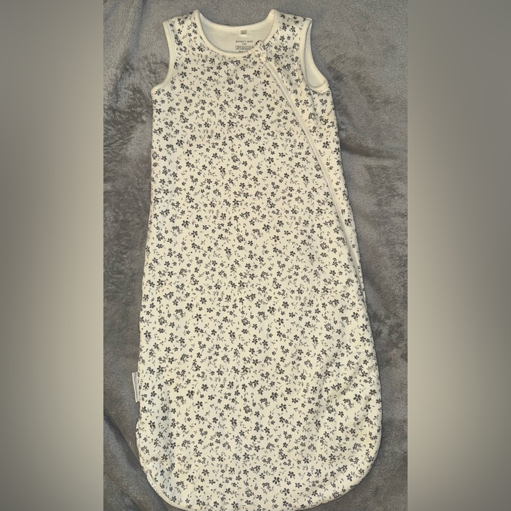 Quincy Mae White Sleep Sack with Gray Floral Print